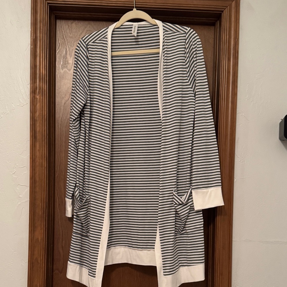 Tickled Teal Black and White Striped Cardigan